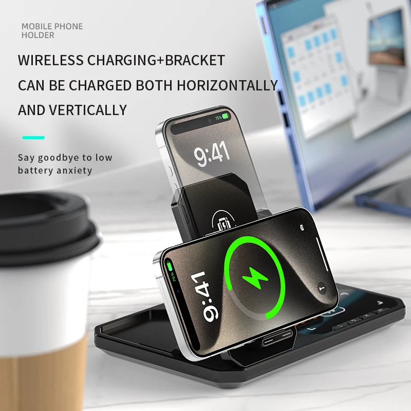 Infaste W27 6 In 1 Wireless Charger Portable High Speed Desktop Folding For Earphones Bluetooth Speaker Alarm Clock