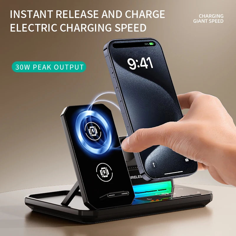 Infaste W27 6 In 1 Wireless Charger Portable High Speed Desktop Folding For Earphones Bluetooth Speaker Alarm Clock