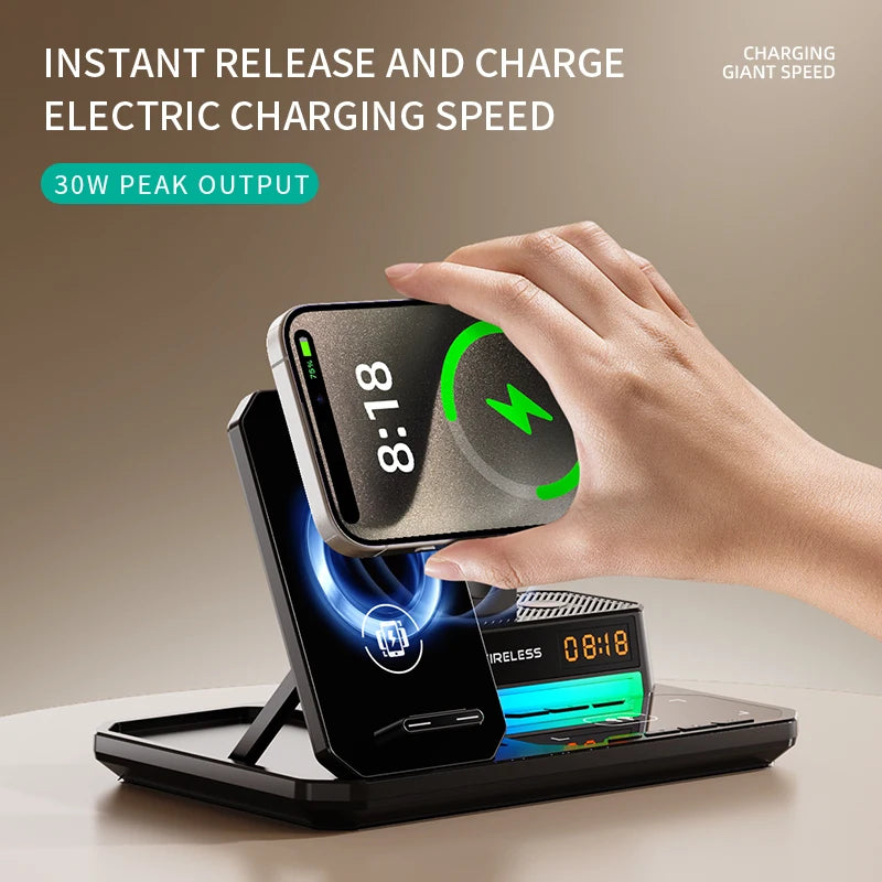 Infaste W27 6 In 1 Wireless Charger Portable High Speed Desktop Folding For Earphones Bluetooth Speaker Alarm Clock