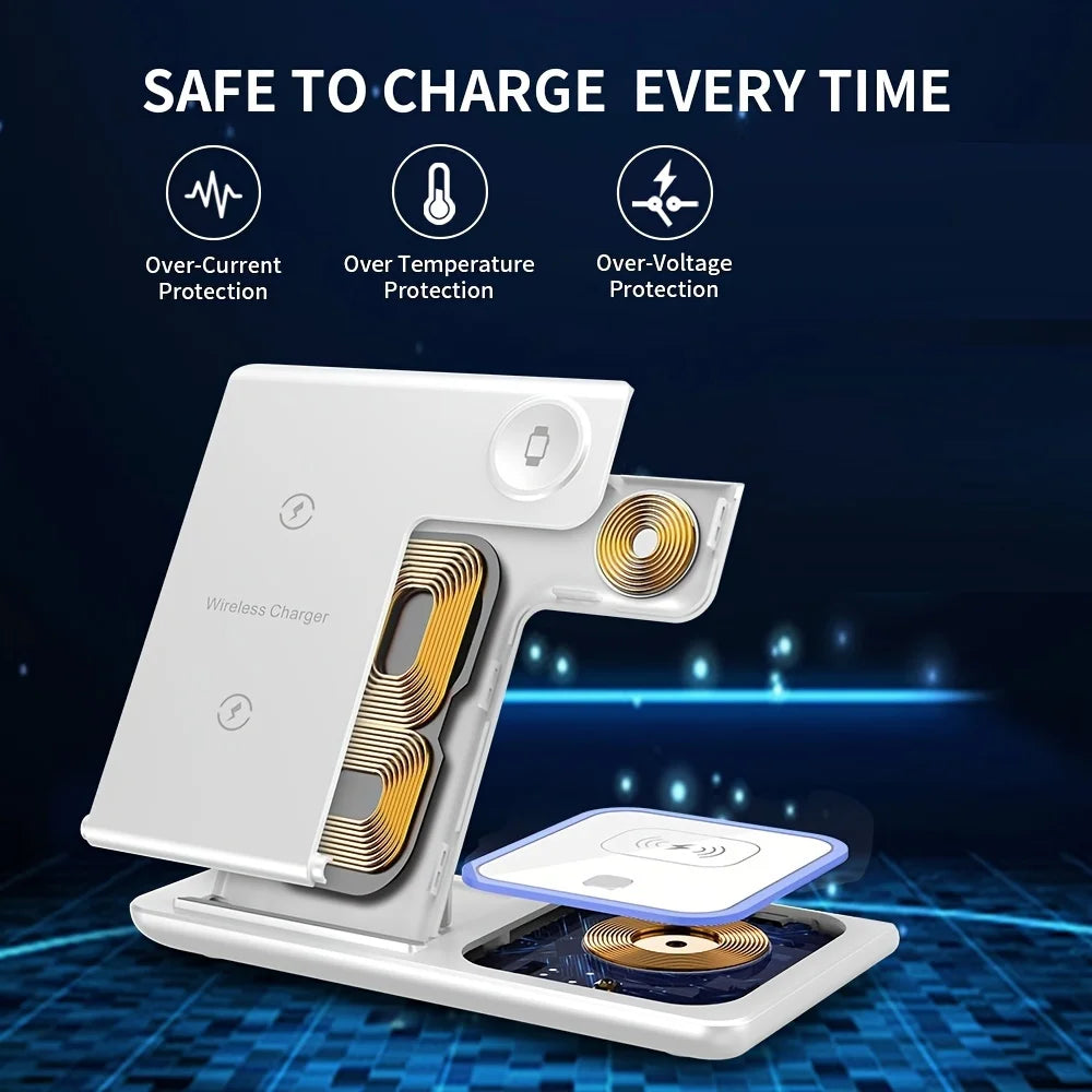 Portable Wireless 3-in-1 Charger, 15W Foldable Wireless Fast Charging Stand, For IPhone 15/14/13/12 Pro Max, IWatch9/8/7/6