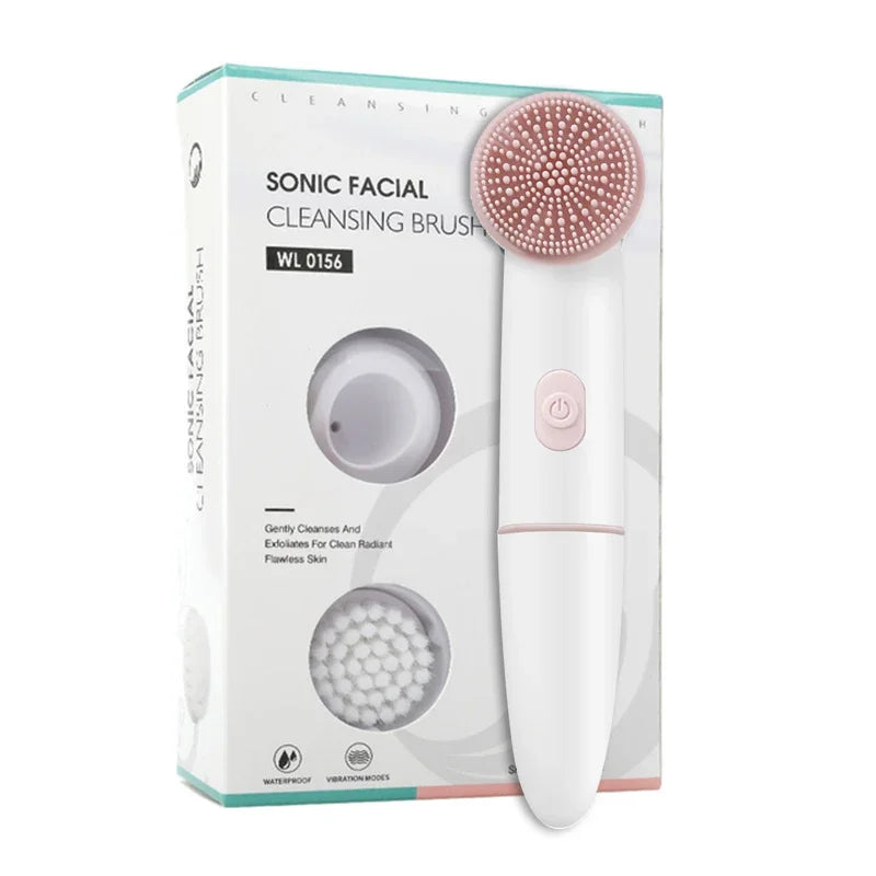 2024 Multi-functional electric Ultrasonic Facial cleaning Brush 2 in 1 professional silicone cleansing brush