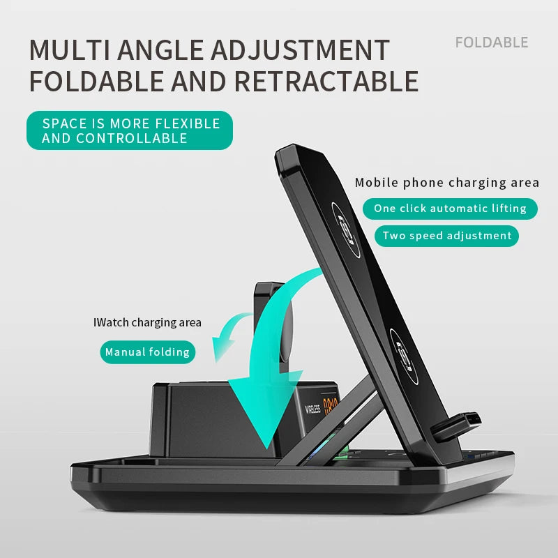 Infaste W27 6 In 1 Wireless Charger Portable High Speed Desktop Folding For Earphones Bluetooth Speaker Alarm Clock