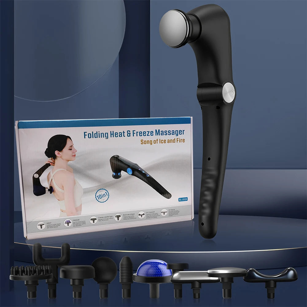 Fascia Gun Massage with Hot and Cold Heads Adjustable Angles Portable Percussion Back Massager for Neck Body Muscle Fitness