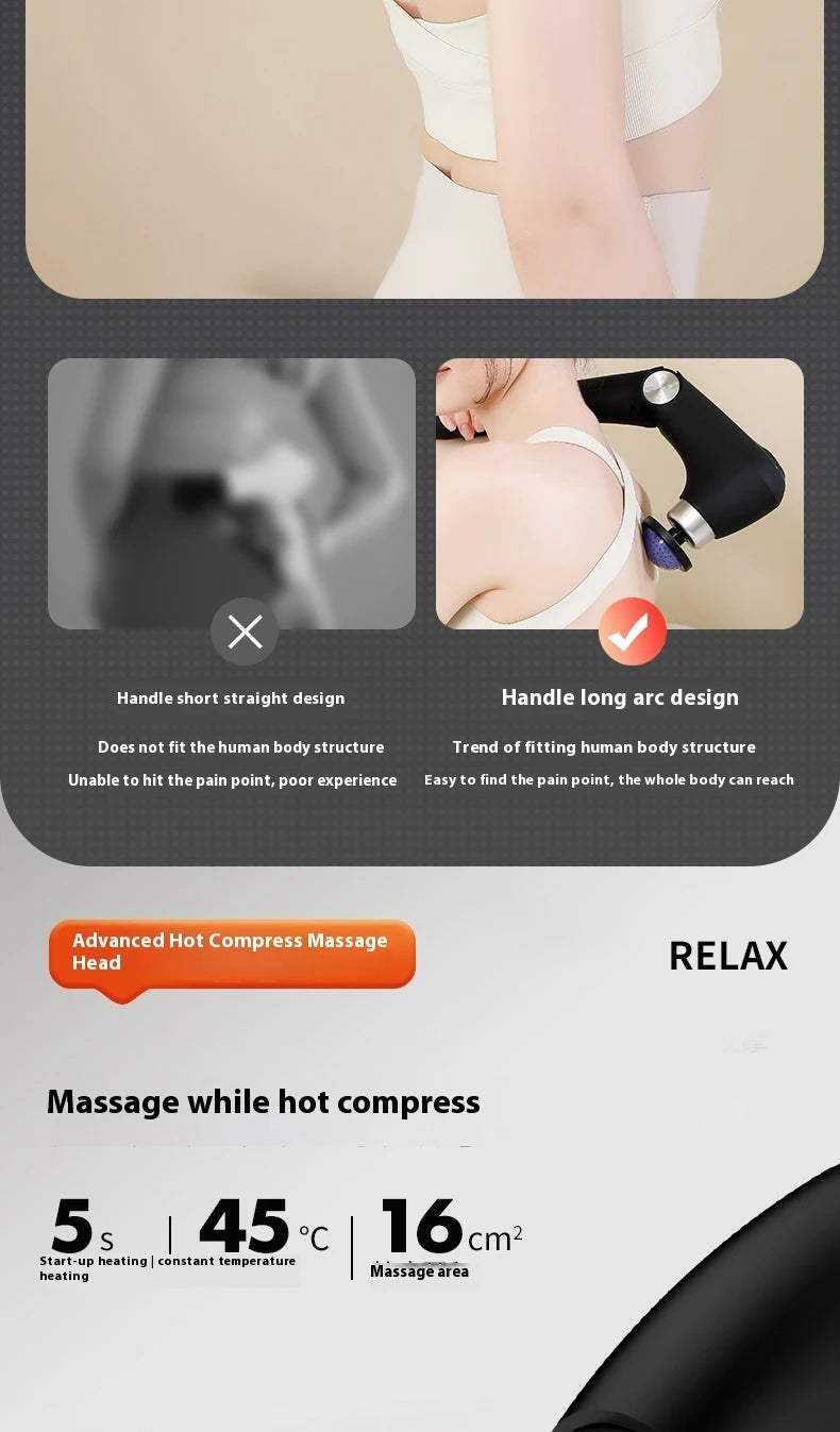 Fascia Gun Massage with Hot and Cold Heads Adjustable Angles Portable Percussion Back Massager for Neck Body Muscle Fitness