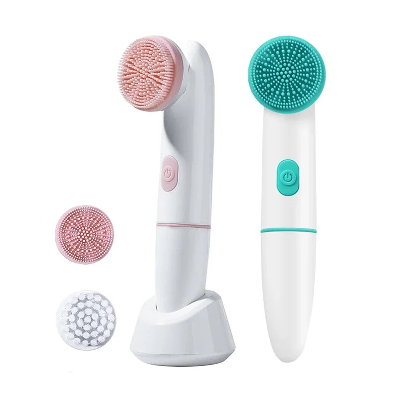 2024 Multi-functional electric Ultrasonic Facial cleaning Brush 2 in 1 professional silicone cleansing brush