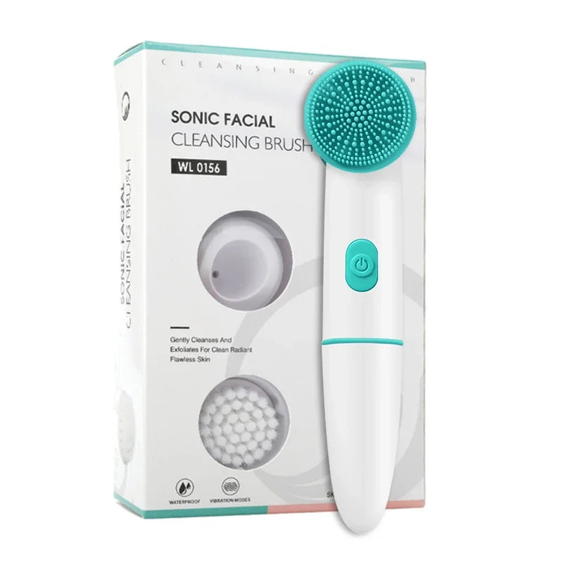 2024 Multi-functional electric Ultrasonic Facial cleaning Brush 2 in 1 professional silicone cleansing brush