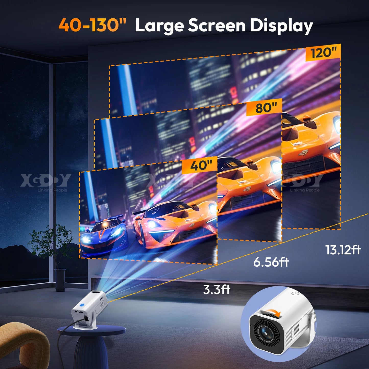 Mini Projector with WIFI 6 and Bluetooth,4K 1080P Support Auto Focus Portable Projector Compatible for Laptop, PC, Smartphone