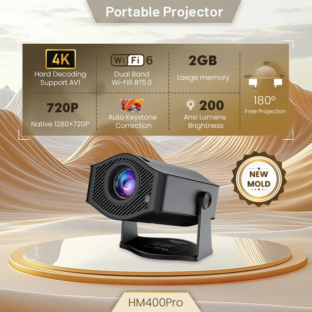 Projector HM400 PRO 4K Android11 Dual Wifi6 200ANSI H716 BT5.0 1080P 1280*720P Black、Pearl White Home Cinema Outdoor Projetor