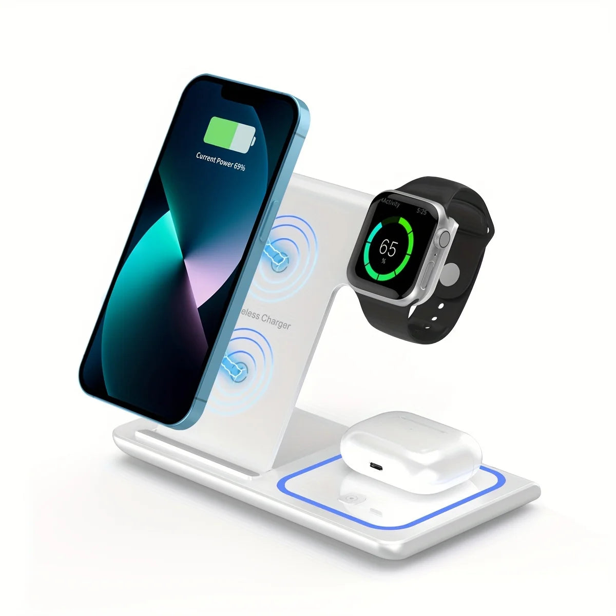 Portable Wireless 3-in-1 Charger, 15W Foldable Wireless Fast Charging Stand, For IPhone 15/14/13/12 Pro Max, IWatch9/8/7/6