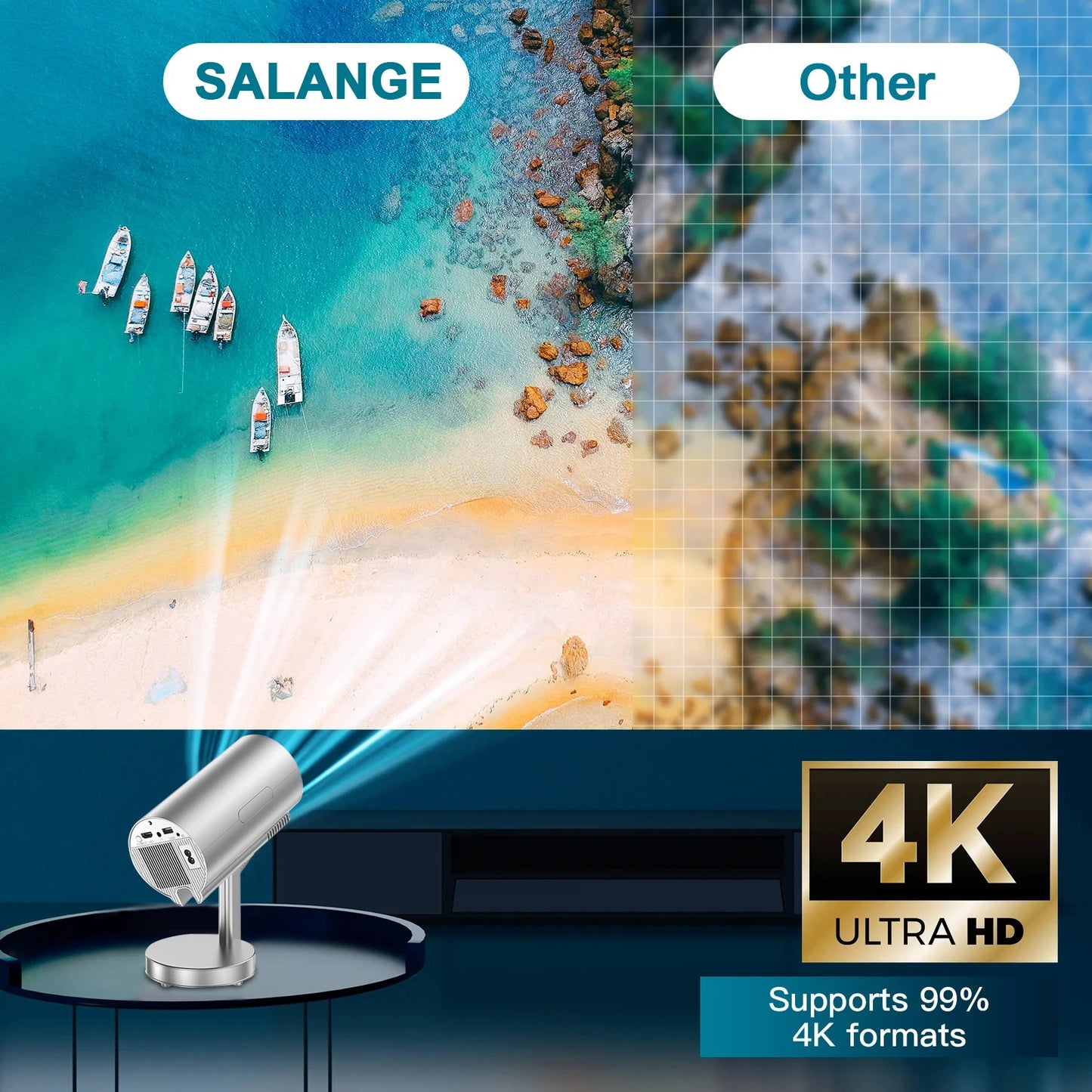 Salange X5 Smart Projector 1080P Android13 Wifi Support 4K Low Noise Portable Hidden Bracket Projector for Home Bedroom Outdoor