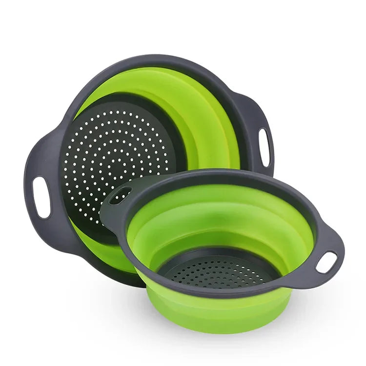 Silicone Round Folding Vegetable Fruits Washing Drain Basket Collapsible Colander Strainer Basket Kitchen Gadgets