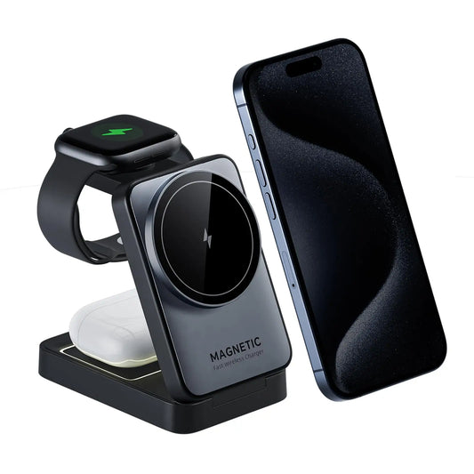 Foldable Magnetic 3 in 1 Wireless Charger with Light for iPhone 16/15/14/13 Pro Max, AirPods, iWatch Fast Charging Stand