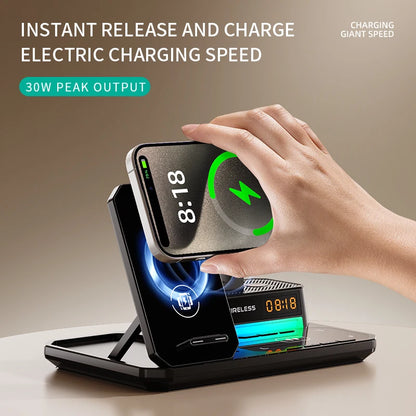 Infaste W27 6 In 1 Wireless Charger Portable High Speed Desktop Folding For Earphones Bluetooth Speaker Alarm Clock