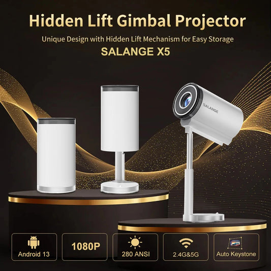Salange X5 Smart Projector 1080P Android13 Wifi Support 4K Low Noise Portable Hidden Bracket Projector for Home Bedroom Outdoor
