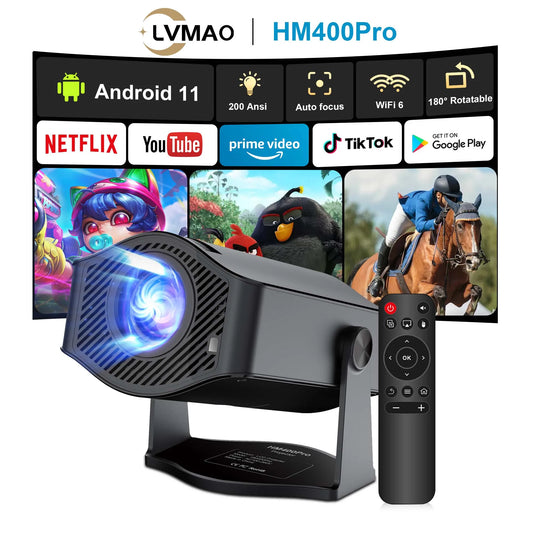 Projector HM400 PRO 4K Android11 Dual Wifi6 200ANSI H716 BT5.0 1080P 1280*720P Black、Pearl White Home Cinema Outdoor Projetor
