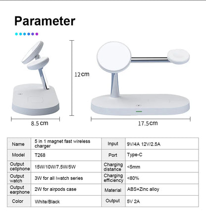 3 in 1 Magnetic Wireless Charger For iPhone 16 15 14 13 12 Fast Charging Station for Apple Watch 10 9 8 7 6 5 4 Airpods 2 3 Pro