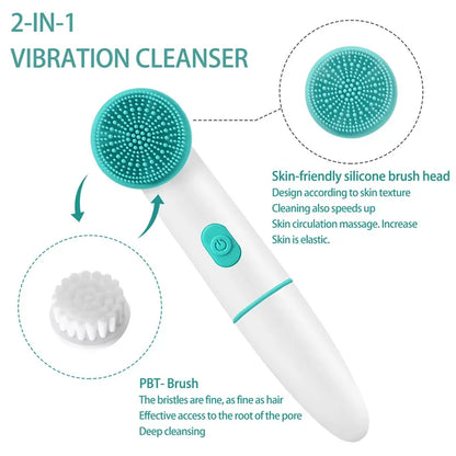 2024 Multi-functional electric Ultrasonic Facial cleaning Brush 2 in 1 professional silicone cleansing brush