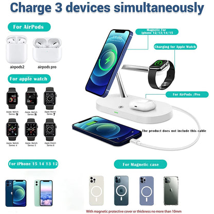 3 in 1 Magnetic Wireless Charger For iPhone 16 15 14 13 12 Fast Charging Station for Apple Watch 10 9 8 7 6 5 4 Airpods 2 3 Pro