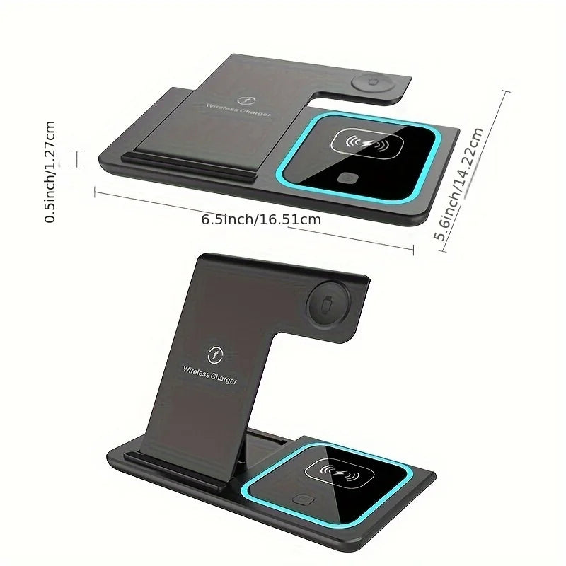 Portable Wireless 3-in-1 Charger, 15W Foldable Wireless Fast Charging Stand, For IPhone 15/14/13/12 Pro Max, IWatch9/8/7/6