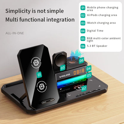 Infaste W27 6 In 1 Wireless Charger Portable High Speed Desktop Folding For Earphones Bluetooth Speaker Alarm Clock
