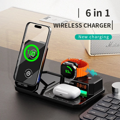 Infaste W27 6 In 1 Wireless Charger Portable High Speed Desktop Folding For Earphones Bluetooth Speaker Alarm Clock