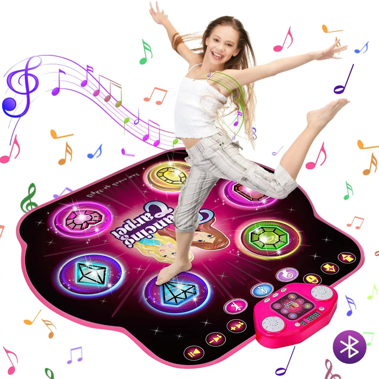 TERRAMUS Dance Mat Light-up Dance Pad Toy with Bluetooth/27 Levels/Memory Challenge/LED/Toys Birthday Gifts for Girls 3+