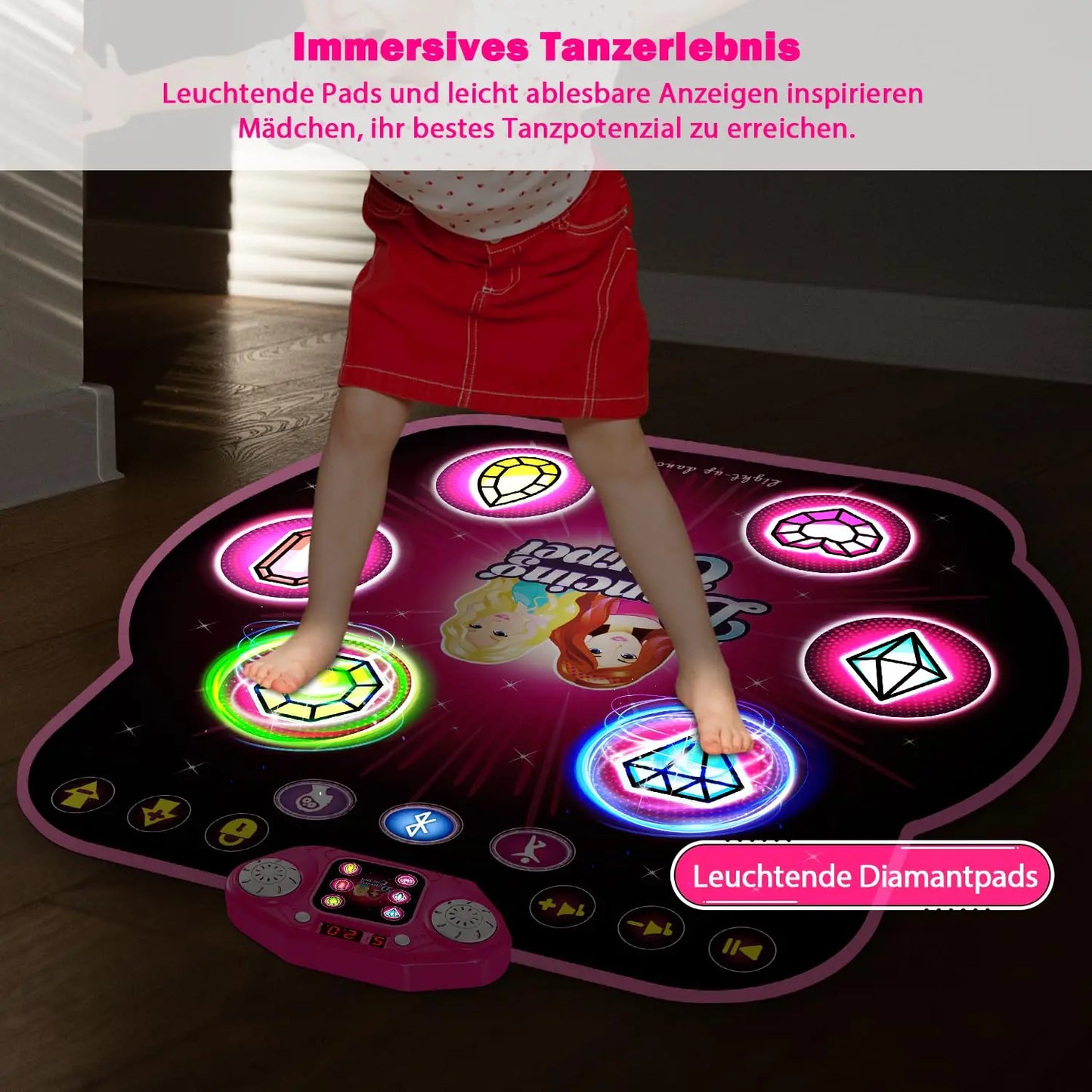 TERRAMUS Dance Mat Light-up Dance Pad Toy with Bluetooth/27 Levels/Memory Challenge/LED/Toys Birthday Gifts for Girls 3+