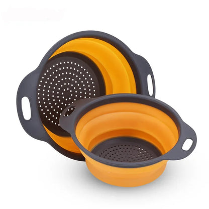Silicone Round Folding Vegetable Fruits Washing Drain Basket Collapsible Colander Strainer Basket Kitchen Gadgets