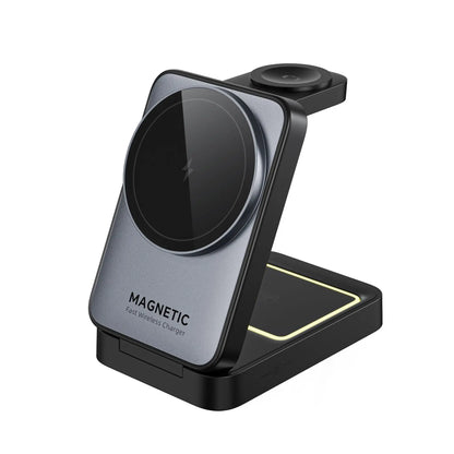 Foldable Magnetic 3 in 1 Wireless Charger with Light for iPhone 16/15/14/13 Pro Max, AirPods, iWatch Fast Charging Stand