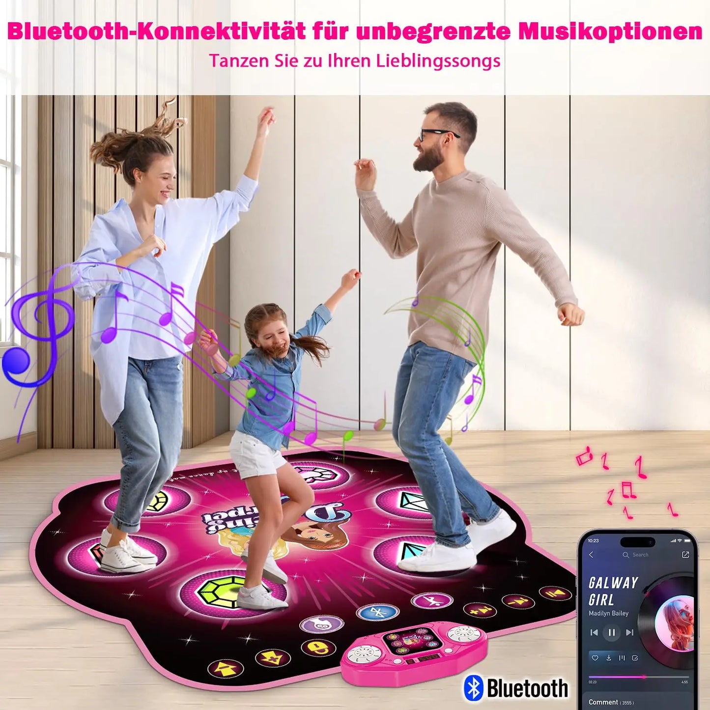 TERRAMUS Dance Mat Light-up Dance Pad Toy with Bluetooth/27 Levels/Memory Challenge/LED/Toys Birthday Gifts for Girls 3+